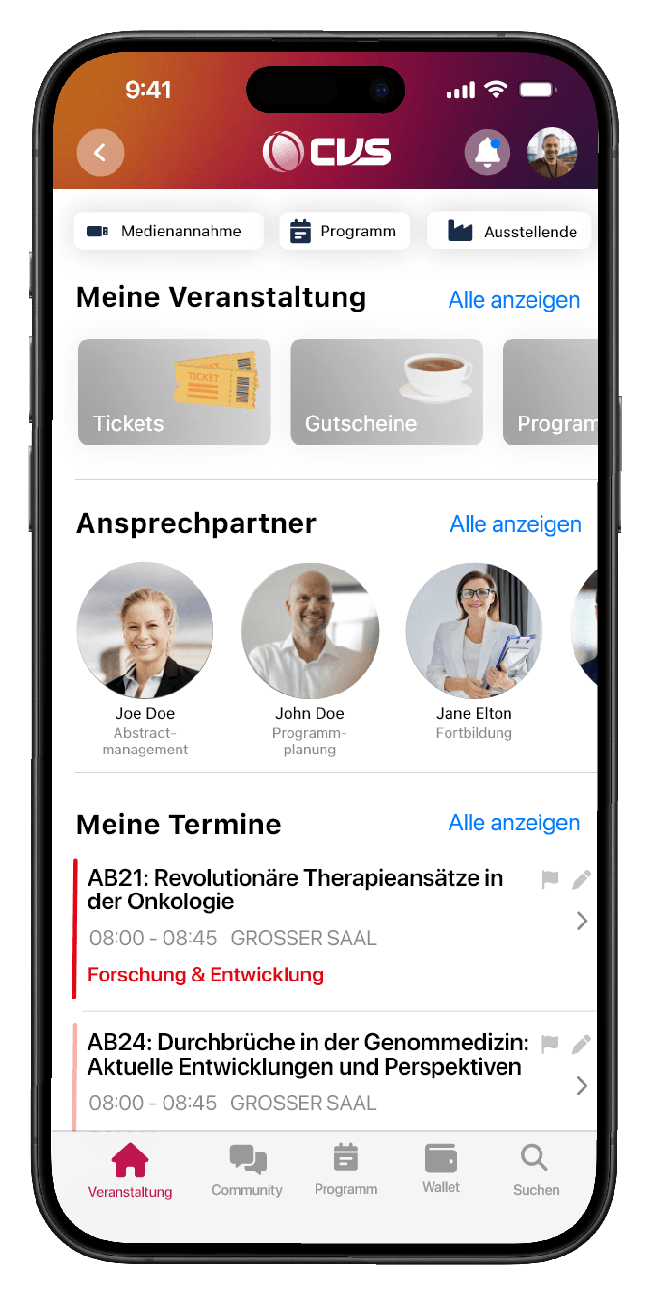 Dashboard für Mitwirkende | CVS Event-App